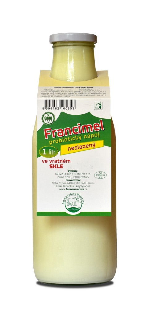 Francimel NESLAZENÝ 1 ltr - probio. nápoj ve vratném ZÁLOHOVANÉM SKLE